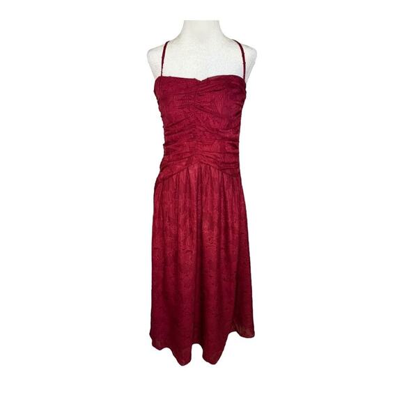 NWOT LOST + WANDER XS Celestial‎ Glow Metallic Stripe Cocktail Dress In Maroon - Picture 2 of 6